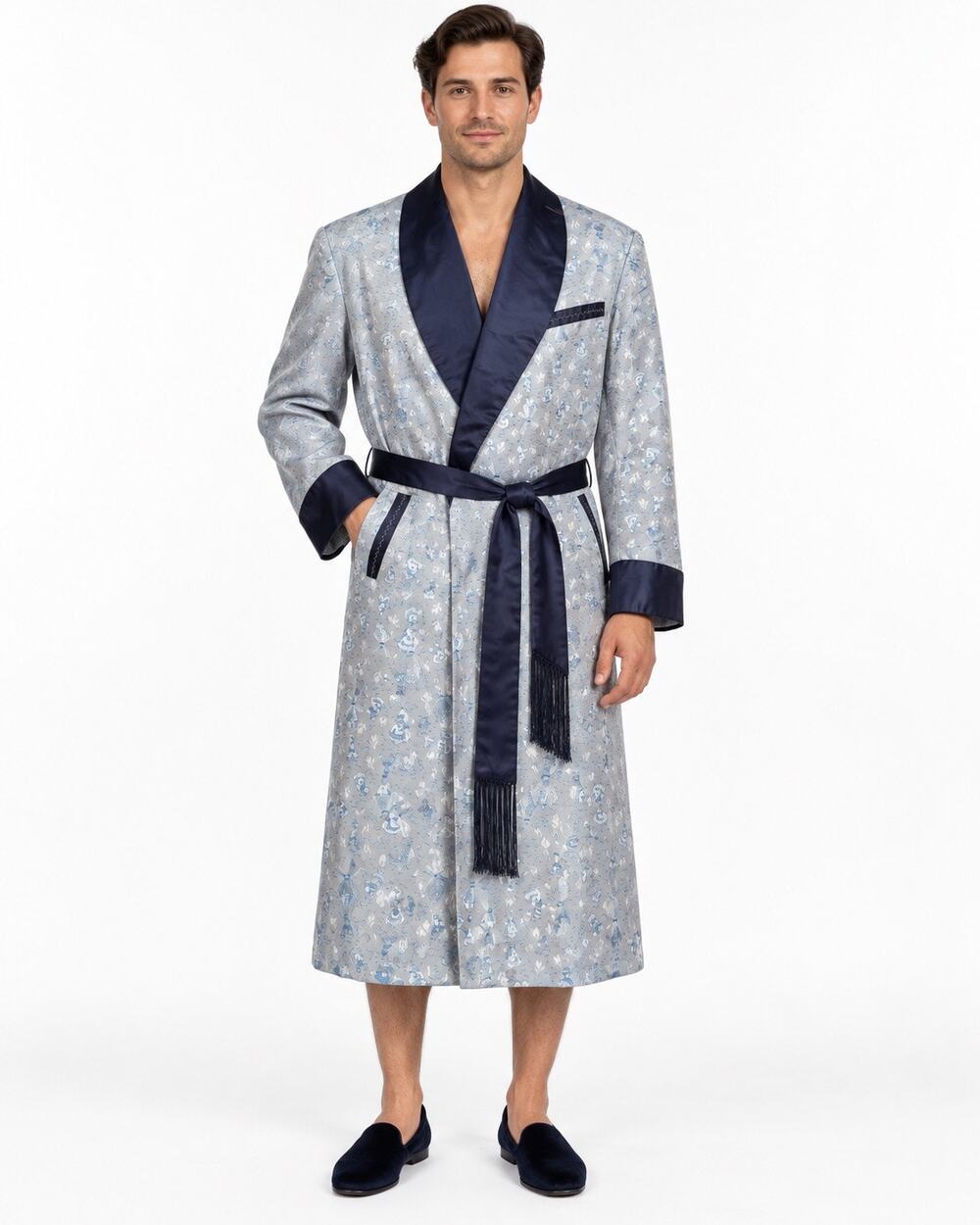 1960s Vintage Dutch Windmill Jacquard Smoking Robe Dressing Gown Medium
